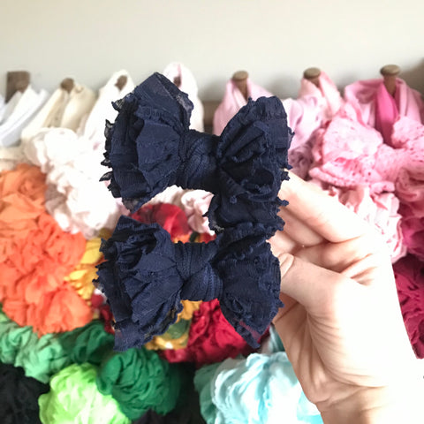 Navy Scrappies (set of two, 3” clip in bows) ***MINI RUFFLE***