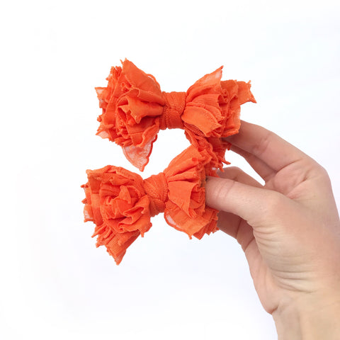Bright Orange Scrappies (set of two, 3” clip in bows)